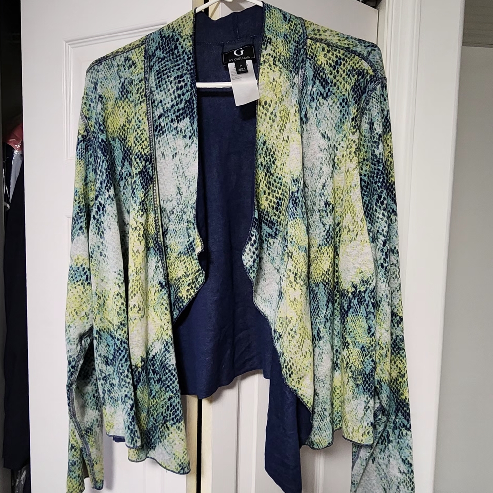 G By Giuliana Blue and Green Open Front Cardigan